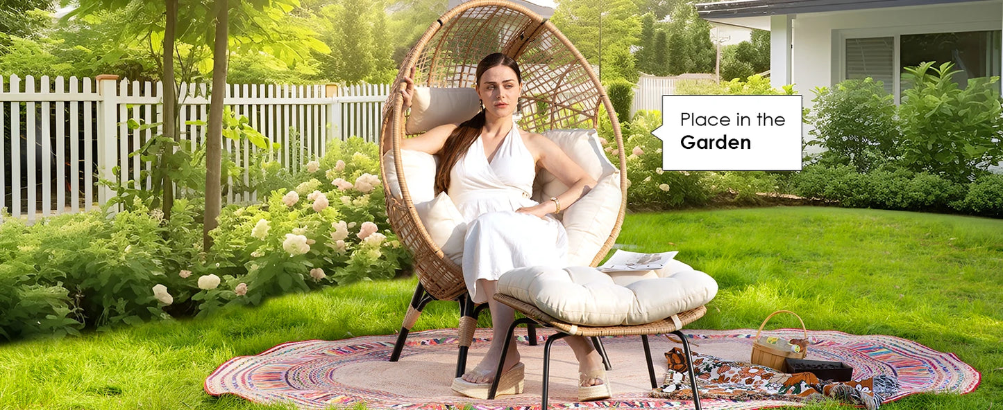 Whicker Egg Chair With Ottoman