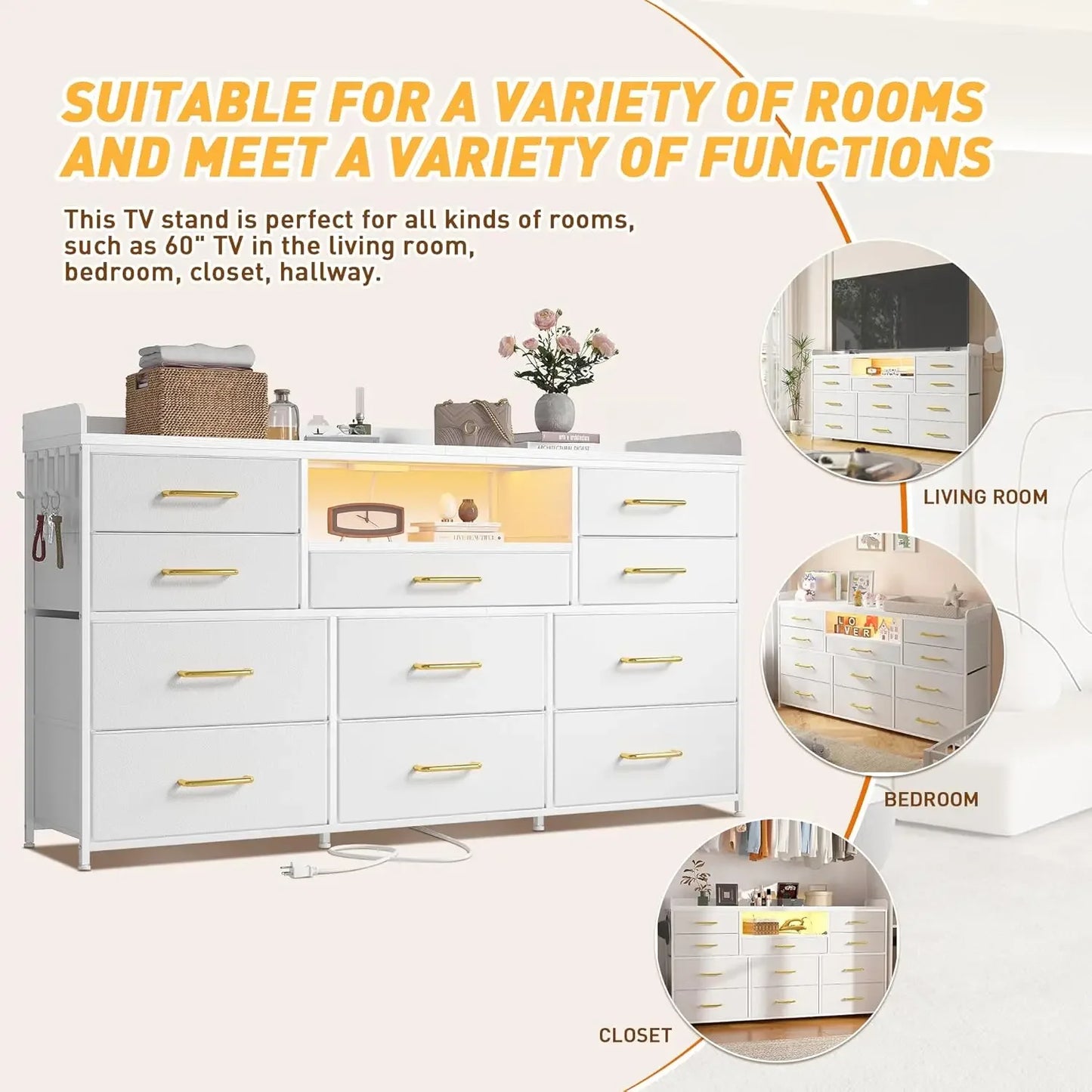11 Drawer Bedroom Dresser with LED Charing Station