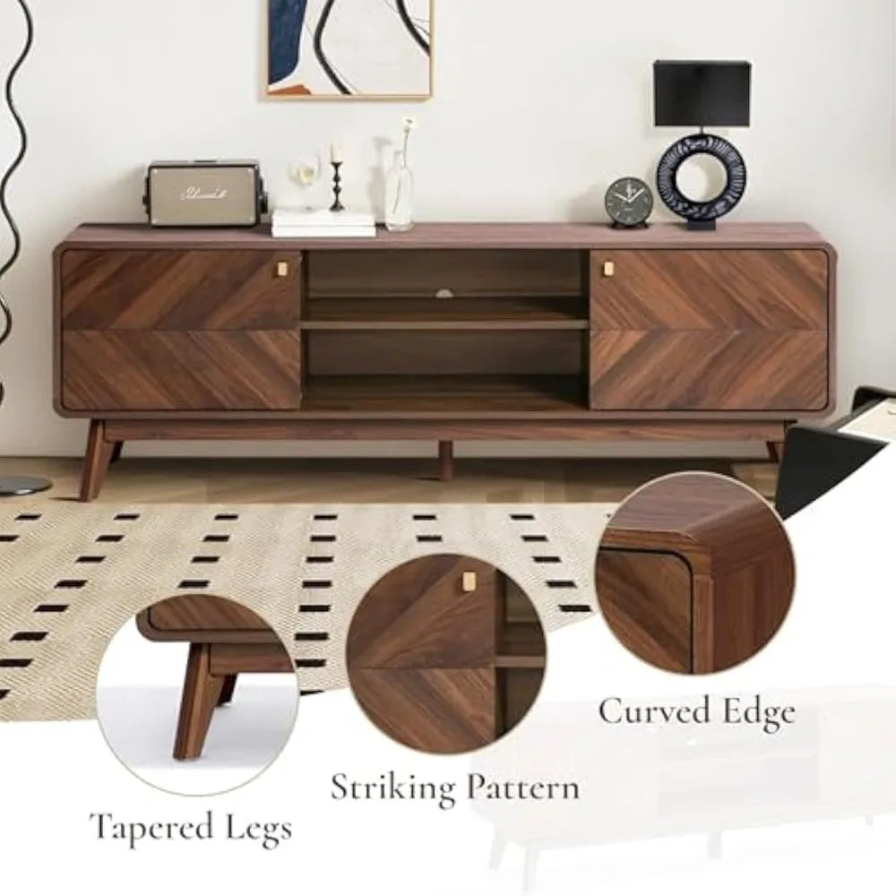 63" Wood Mid Century Modern Entertainment Center