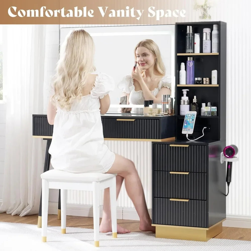 48" Modern Fluted Vanity Desk with 35" Mirror