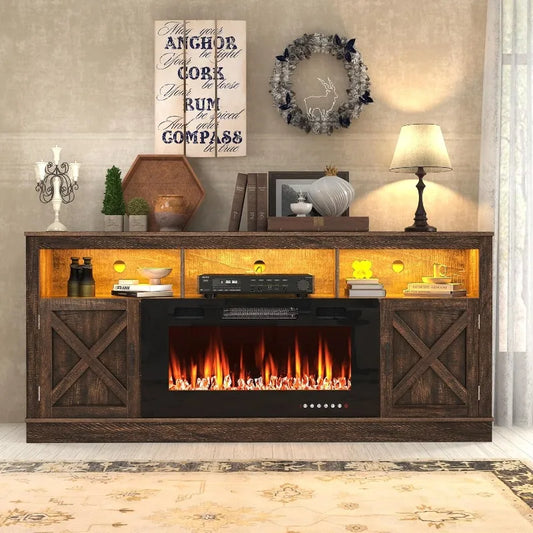 70" Farmhouse Entertainment Center with Fireplace