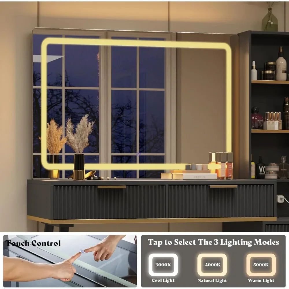 48" Modern Fluted Vanity Desk with 35" Mirror