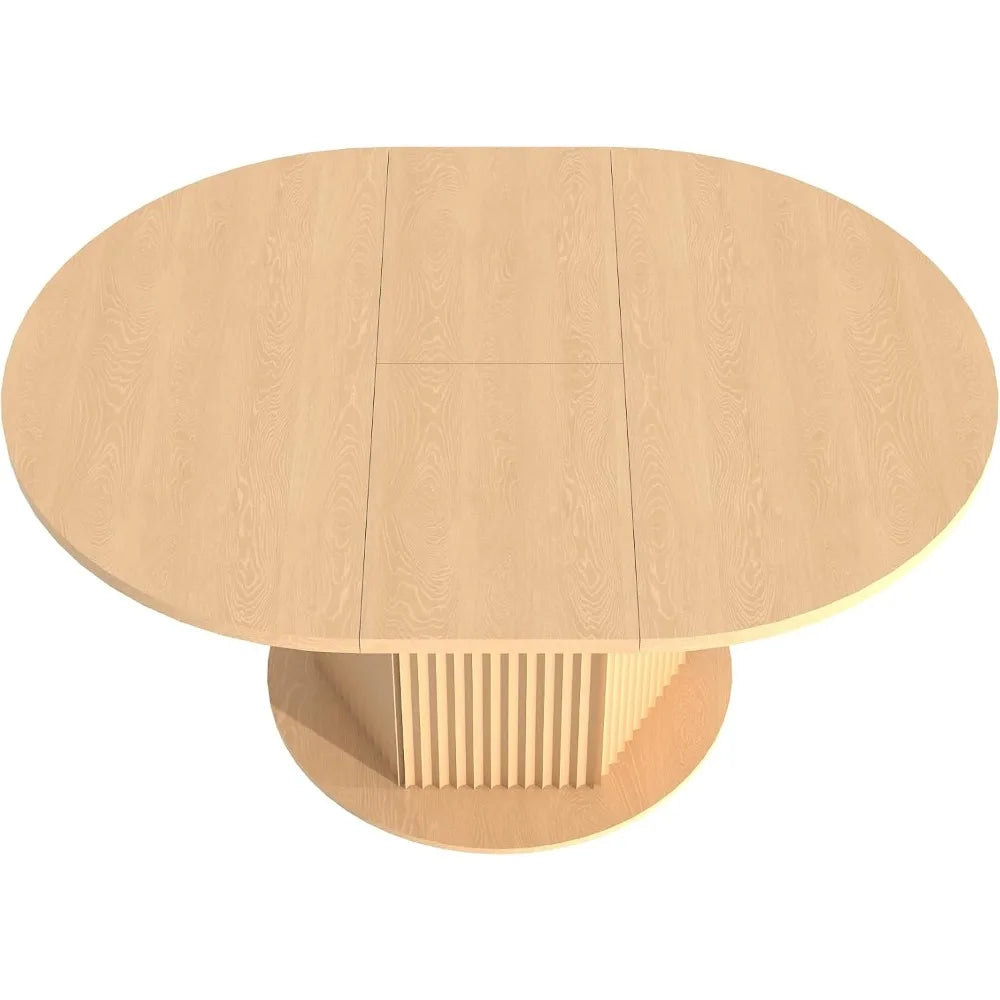 Round Extendable Dining Table with Fluted Base