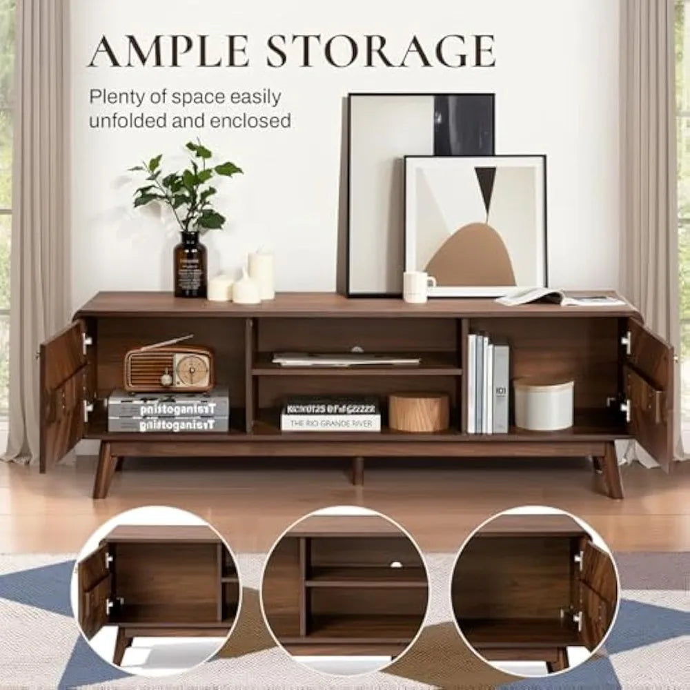 63" Wood Mid Century Modern Entertainment Center