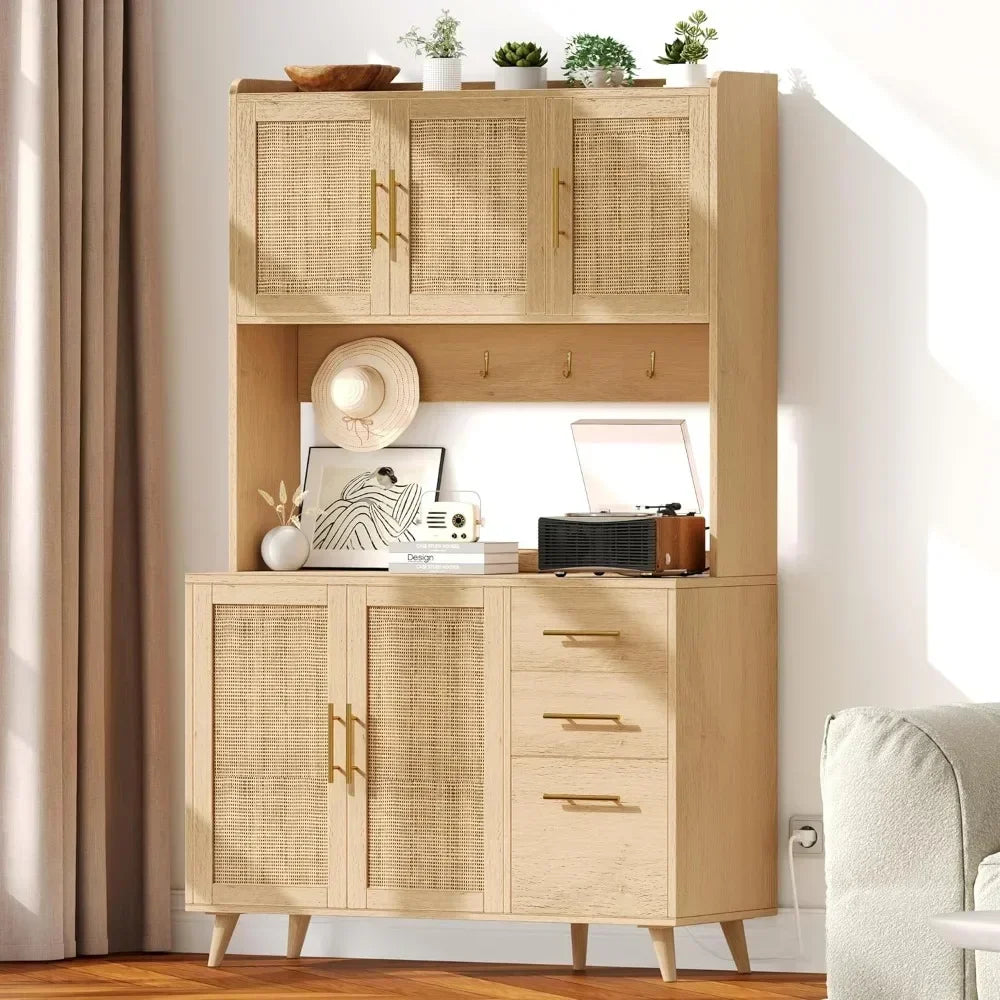 71" Rattan Hutch Kitchen Pantry