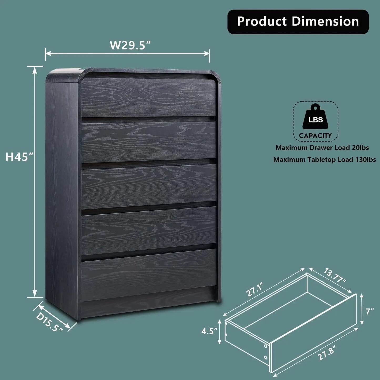 45" Modern Arched Chest