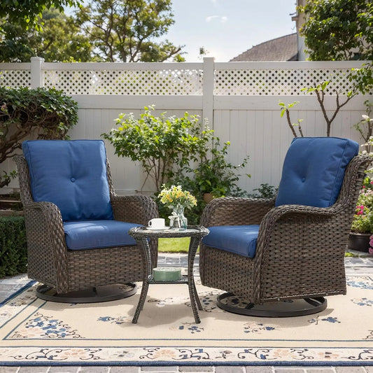 3 Piece Swivel Rocker Patio Chair Set - 2 Chairs & Table