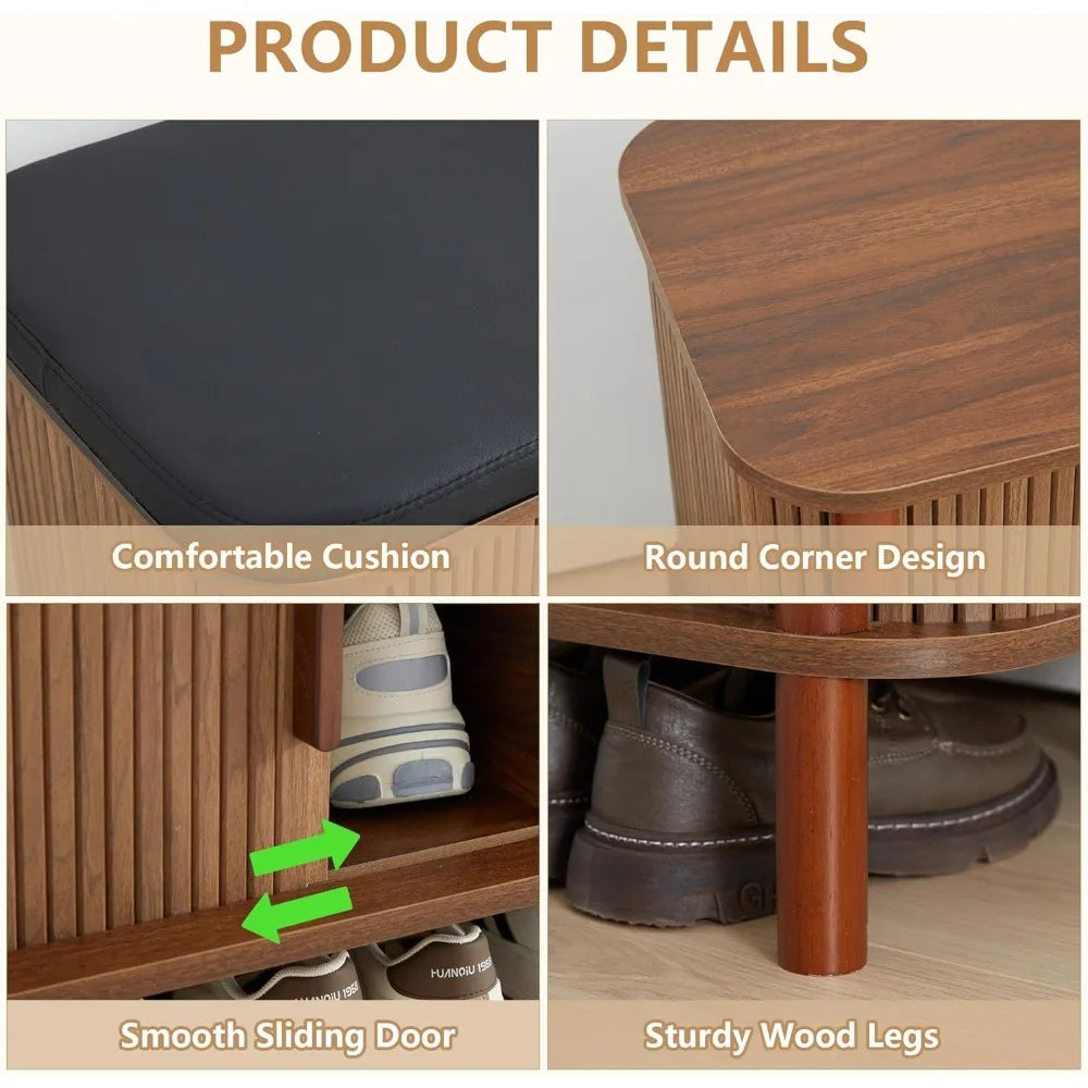 Modern Fluted Shoe Bench and Storage
