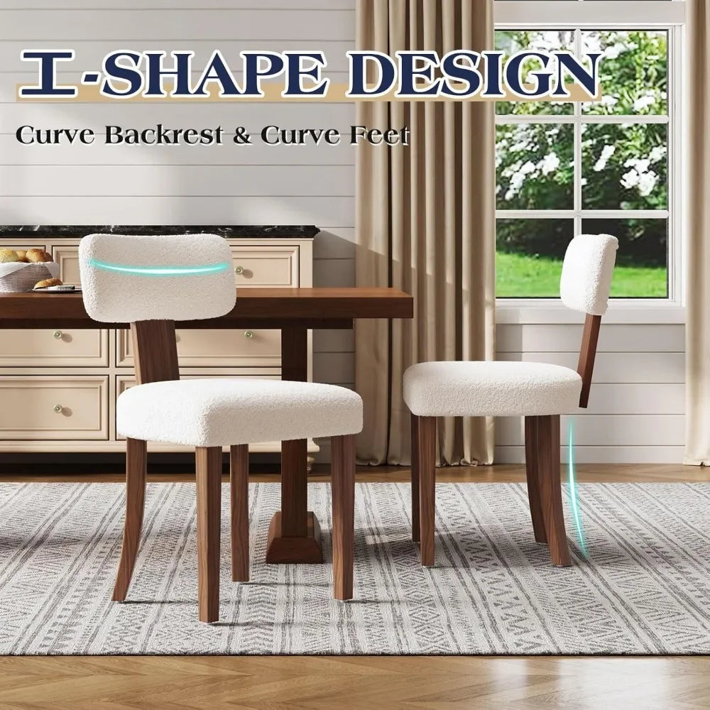 Upholstered Dining Chairs Set of 4 With Curved Backrest & Adjustable Legs