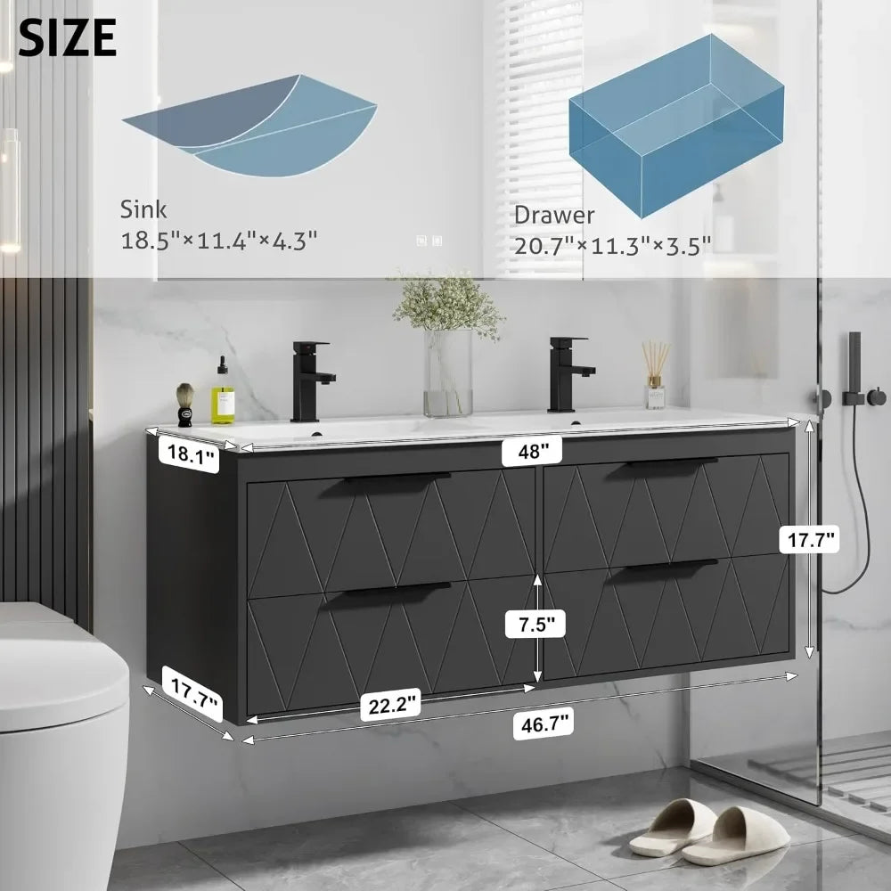 48" Wall-Mounted Floating Vanity with Sink