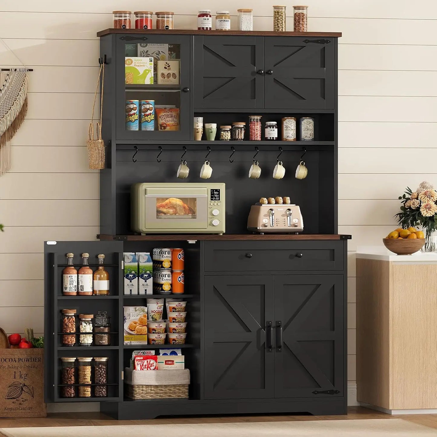 71" Barn-Style Kitchen Hutch Pantry