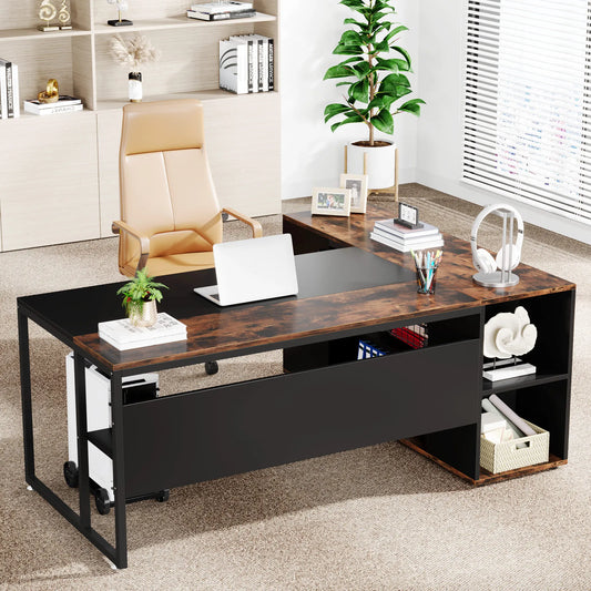 71" L Shaped Desk with Cabinet Storage
