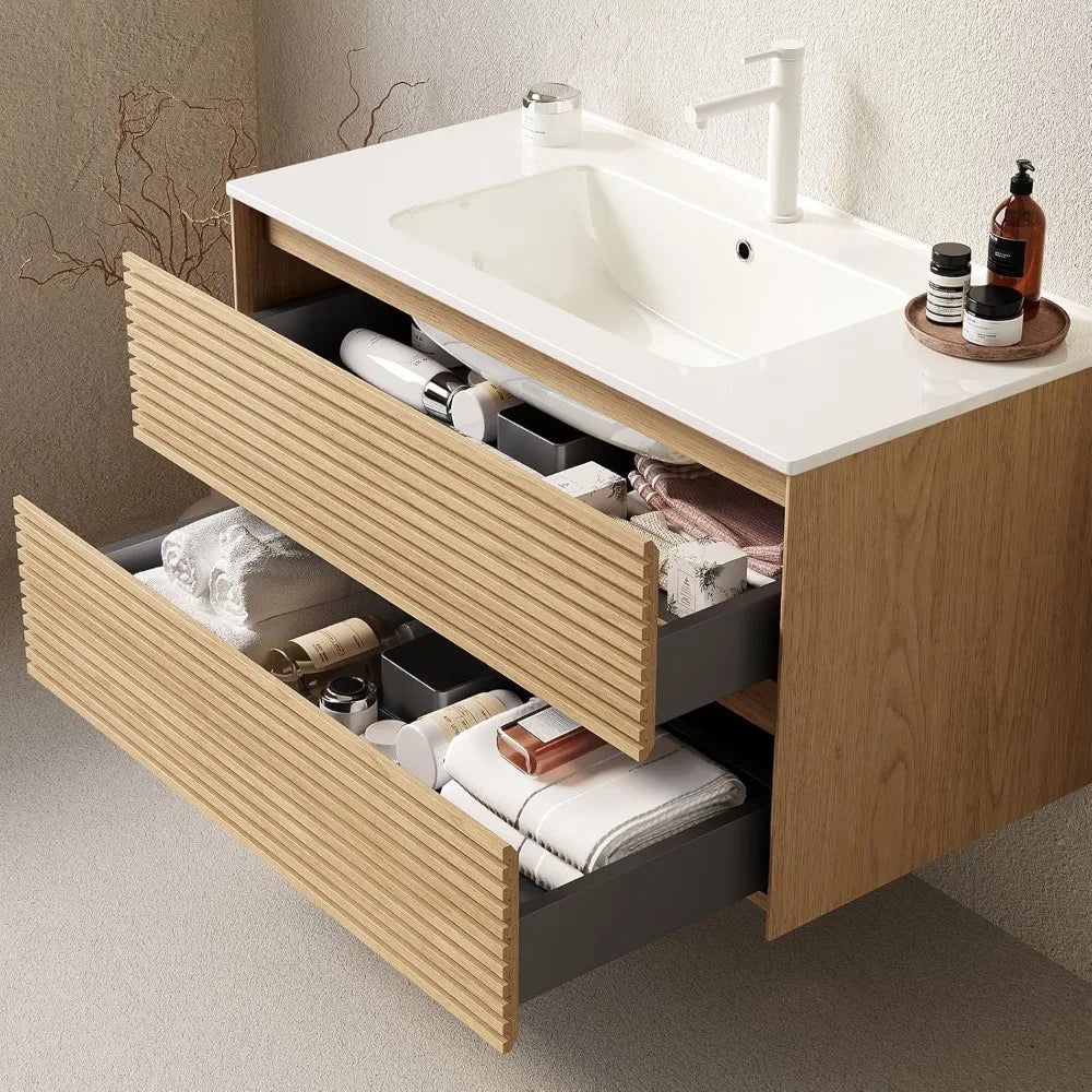 36" Floating Fluted Vanity with Sink