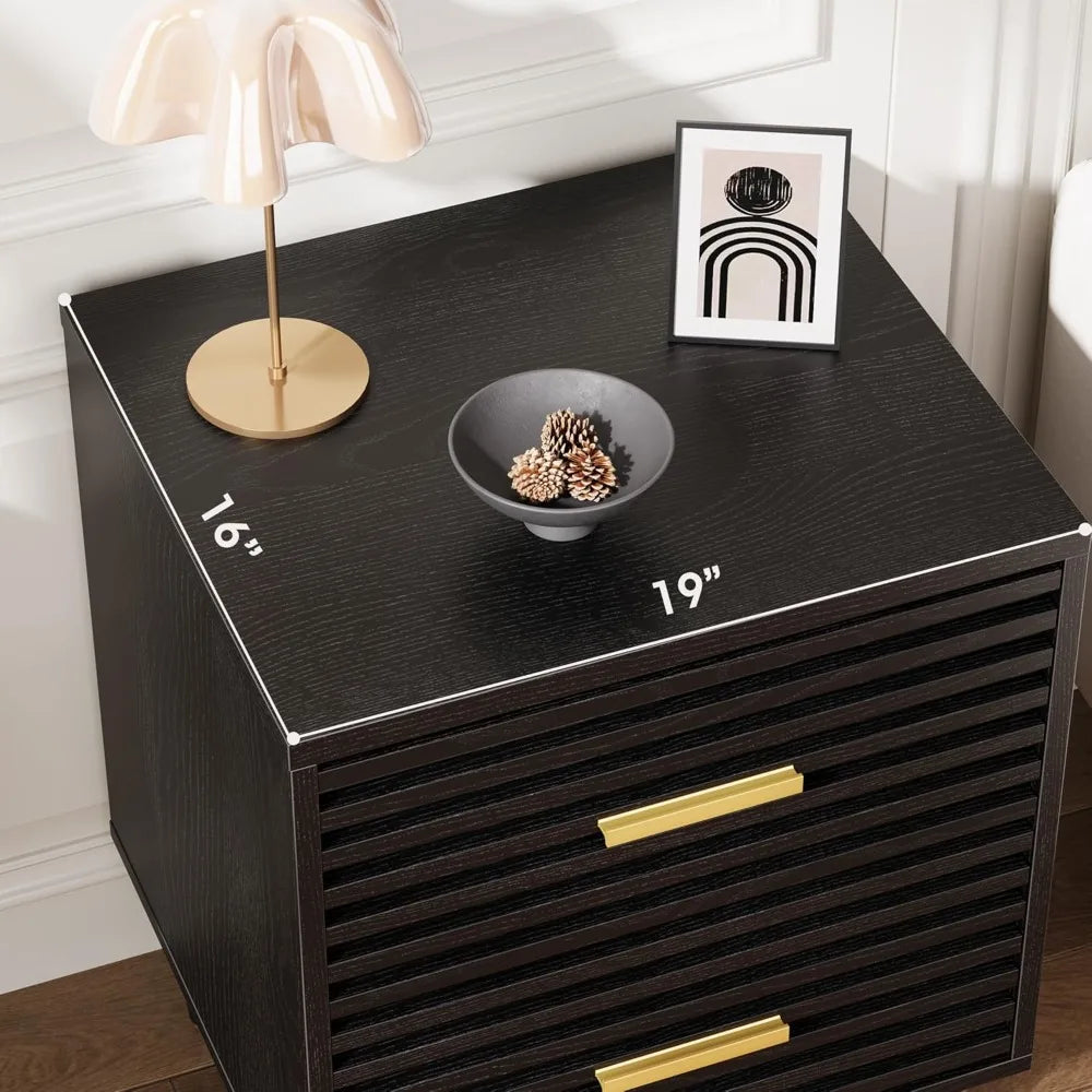 Mid Century Modern Fluted Nightstands Set of 2