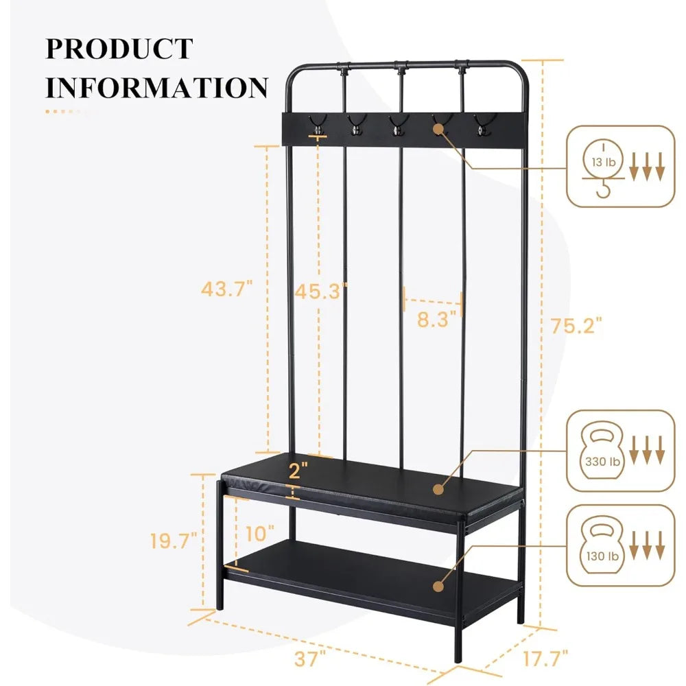 Coat Rack and Shoe Bench Storage for Entryway
