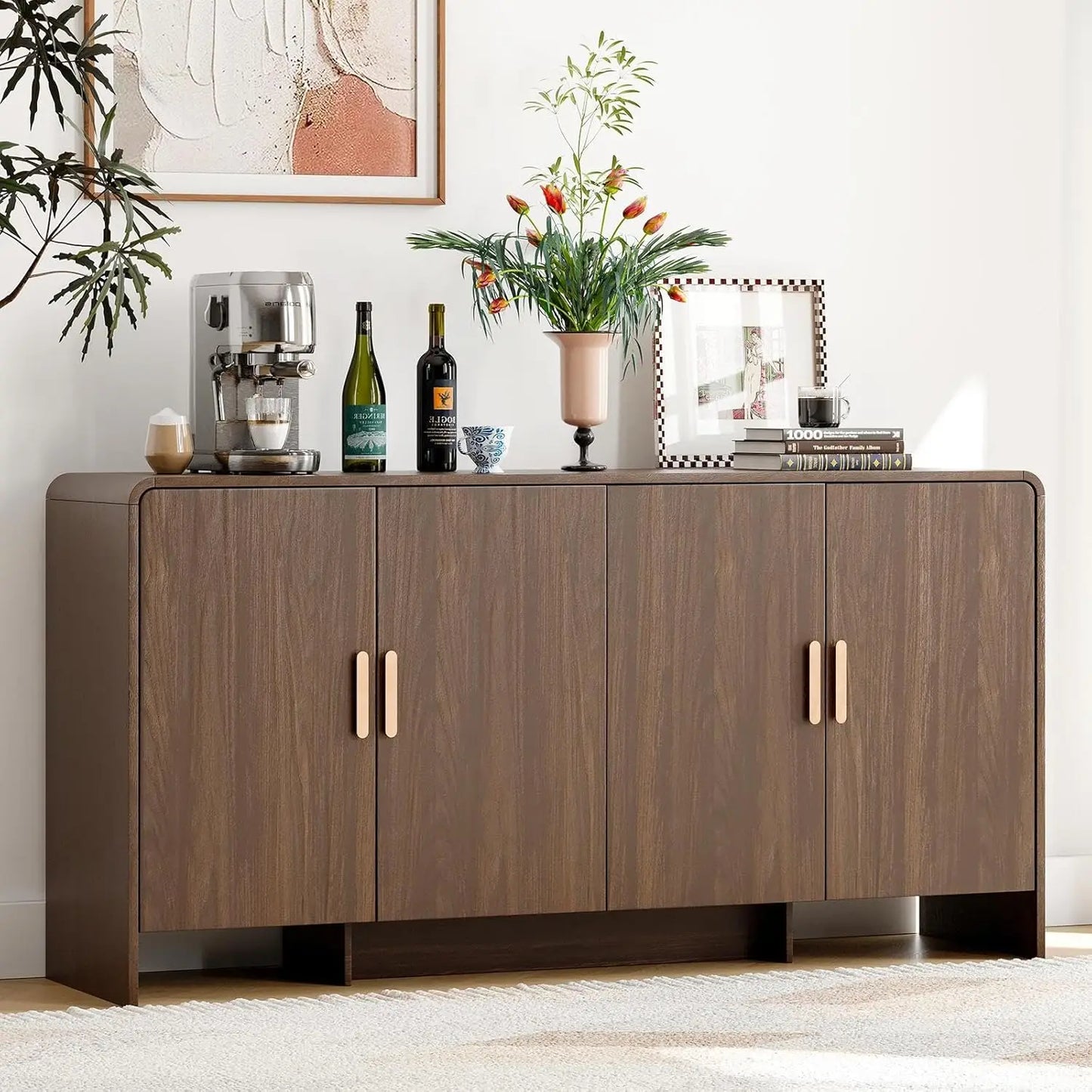 60" Modern Curved Buffet Cabinet with Storage