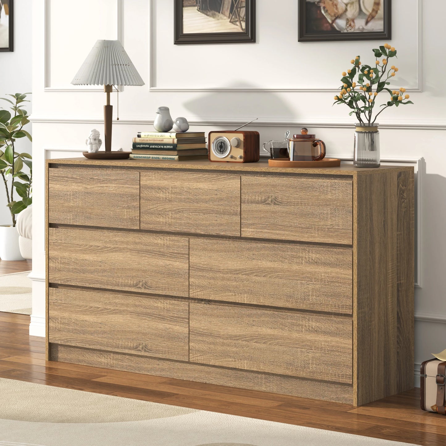 55" Modern 7 Drawer Bedroom Dresser