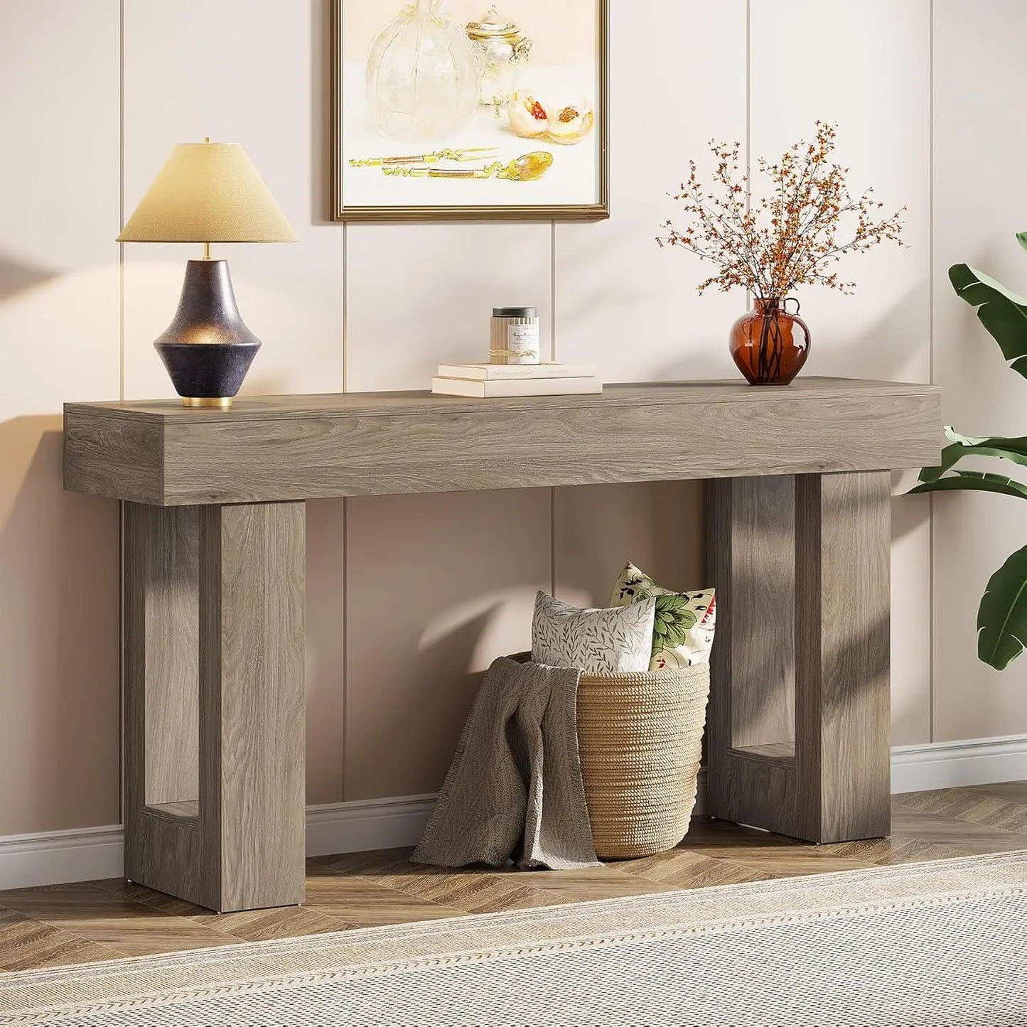 63" Farmhouse Wooden Rectangular Console Table