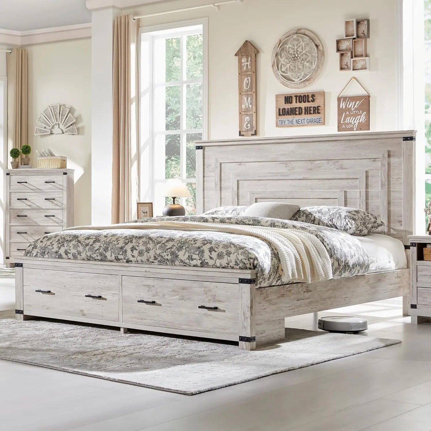 54" Farmhouse Antique White Bed