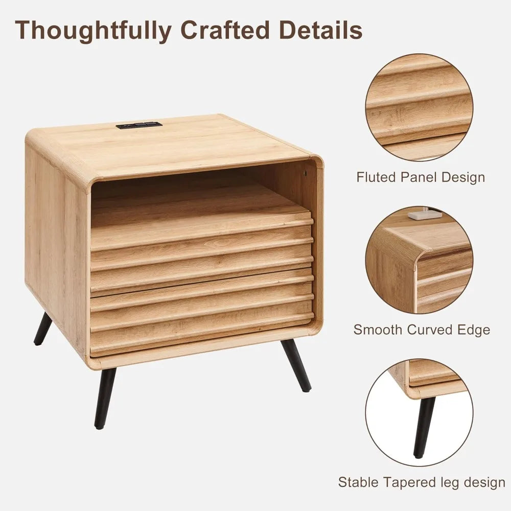 24" Mid Century Modern Fluted Nightstand