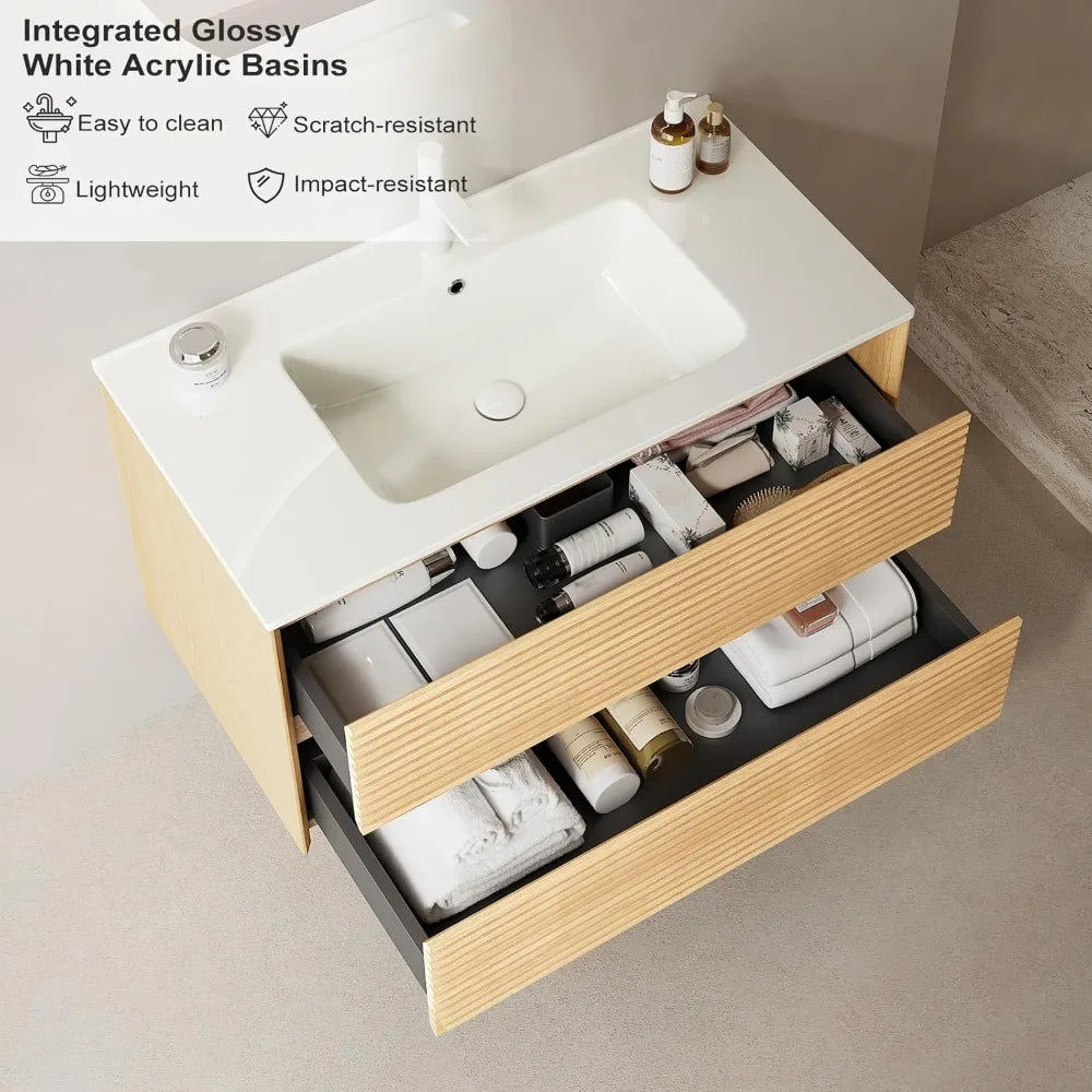 36" Floating Fluted Vanity with Sink