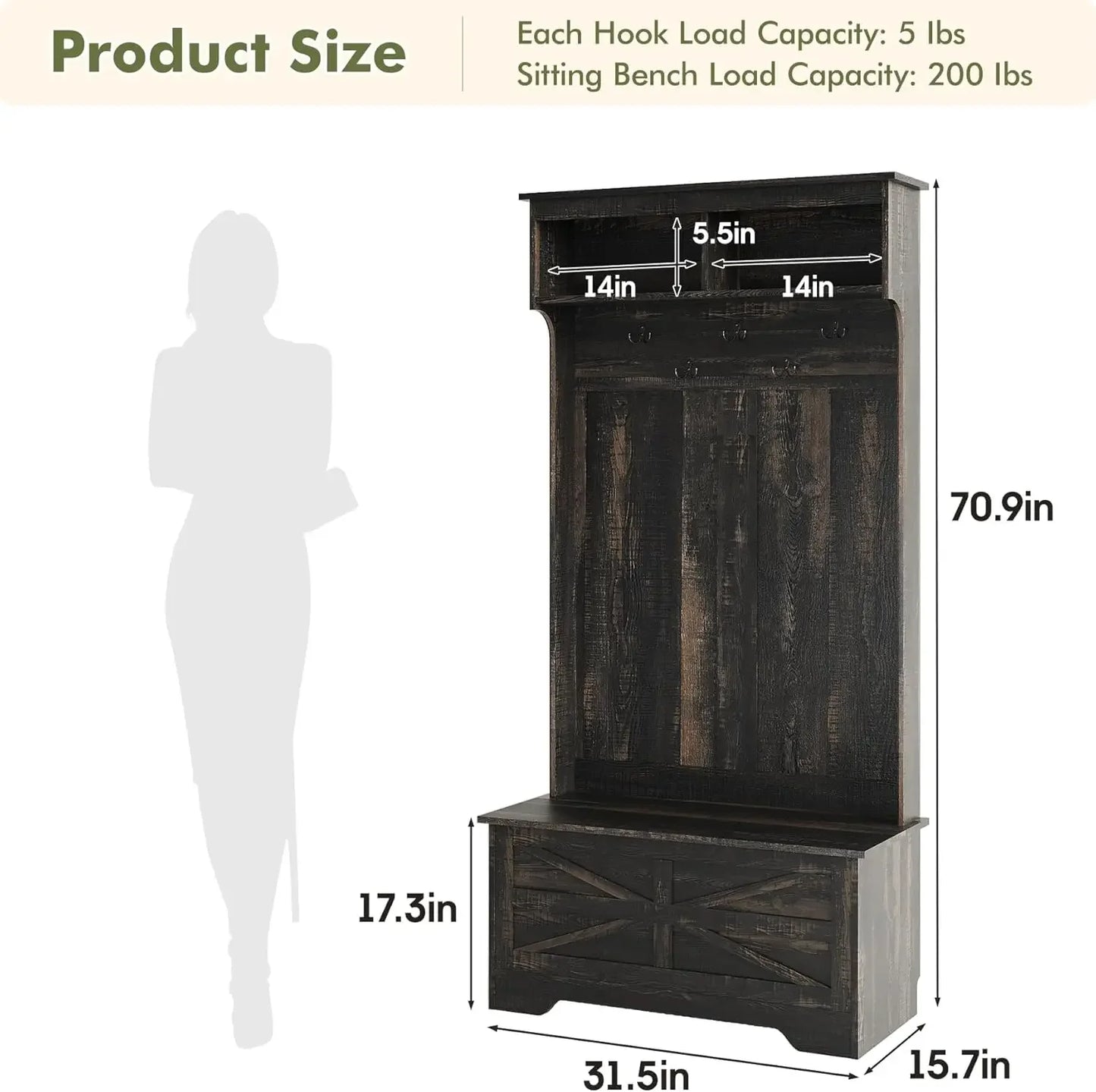 71" Entryway Hall Tree