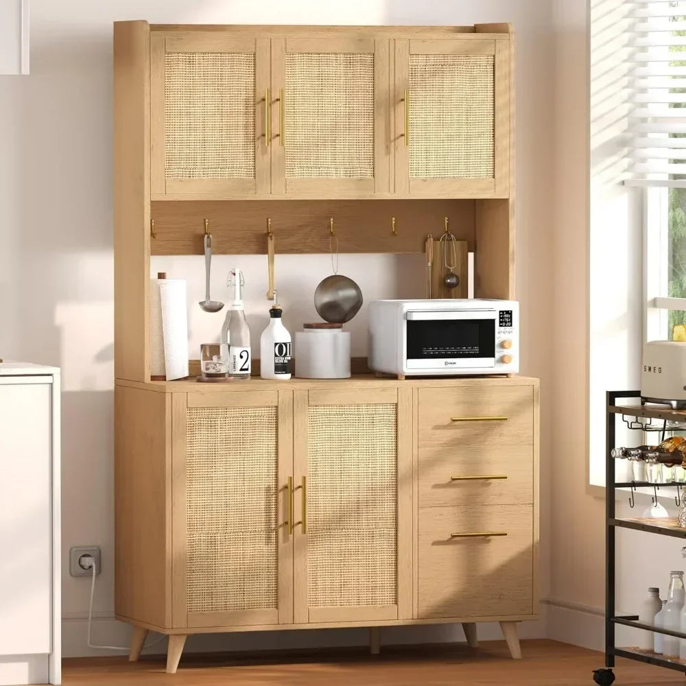 71" Rattan Hutch Kitchen Pantry