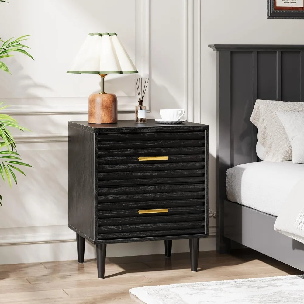 Mid Century Modern Fluted Nightstands Set of 2