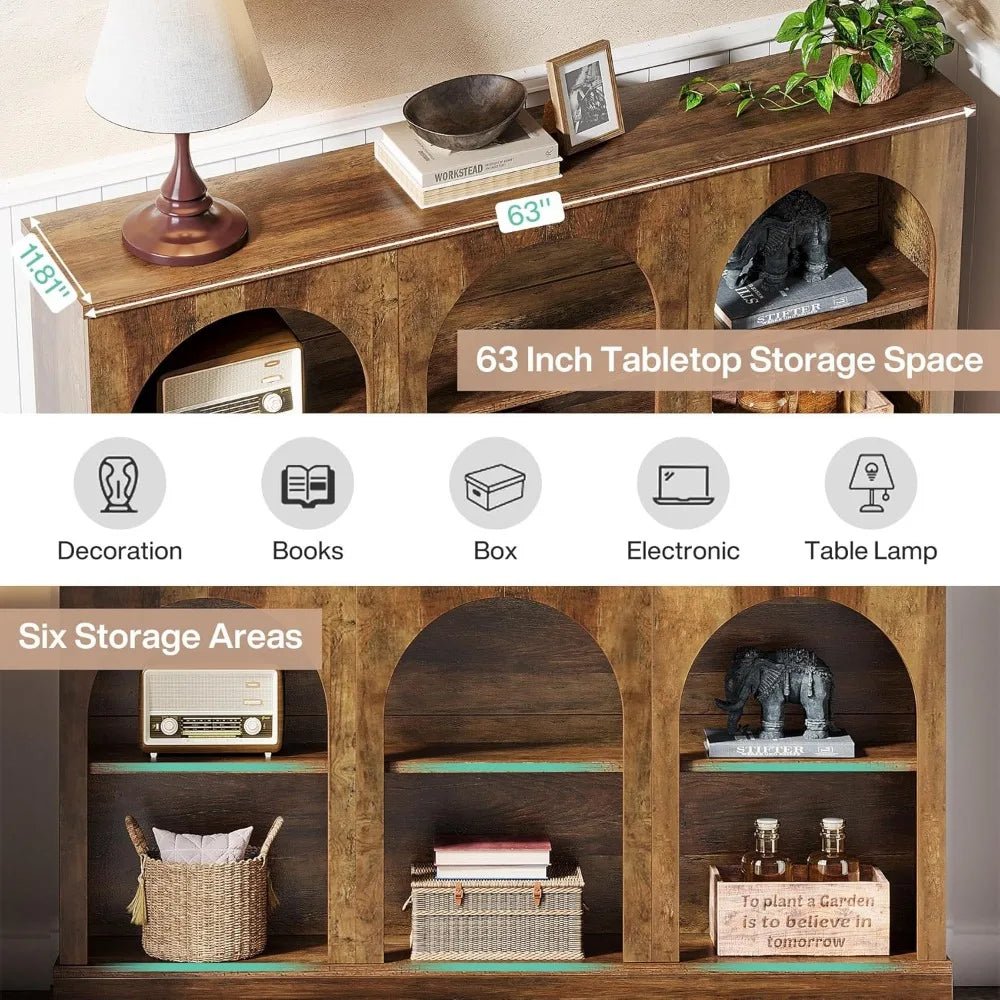 63" 3-Arched Farmhouse Entertainment Center/Console Table