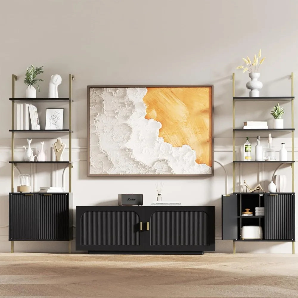 Set of 2 Ladder Bookshelf with Cabinet