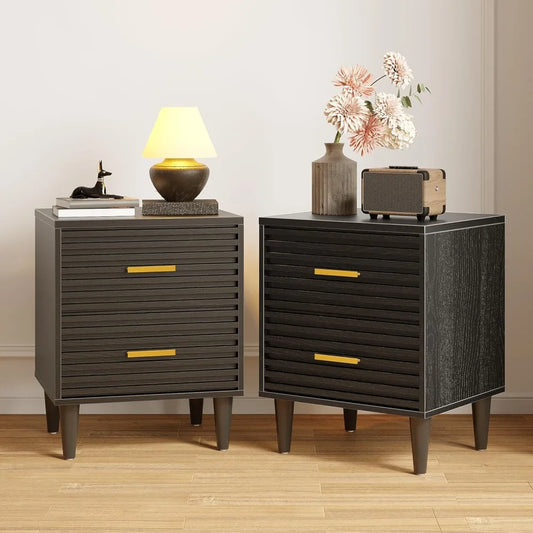 Mid Century Modern Fluted Nightstands Set of 2