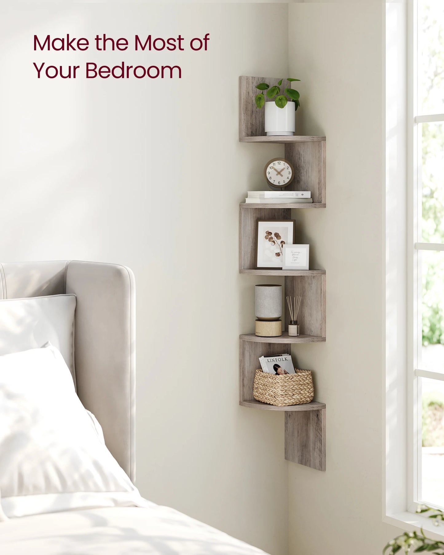 5-Tier Floating Corner Shelving