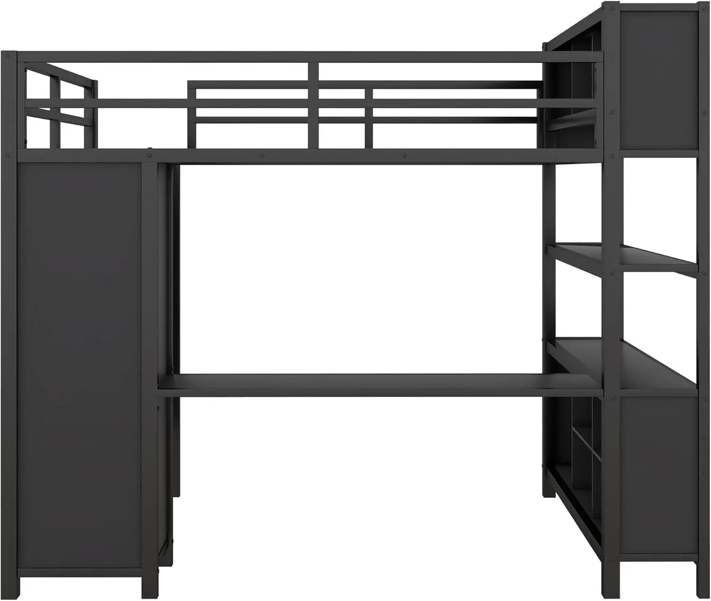 Full Size Loft Bed with L Shaped Desk and Wardrobe