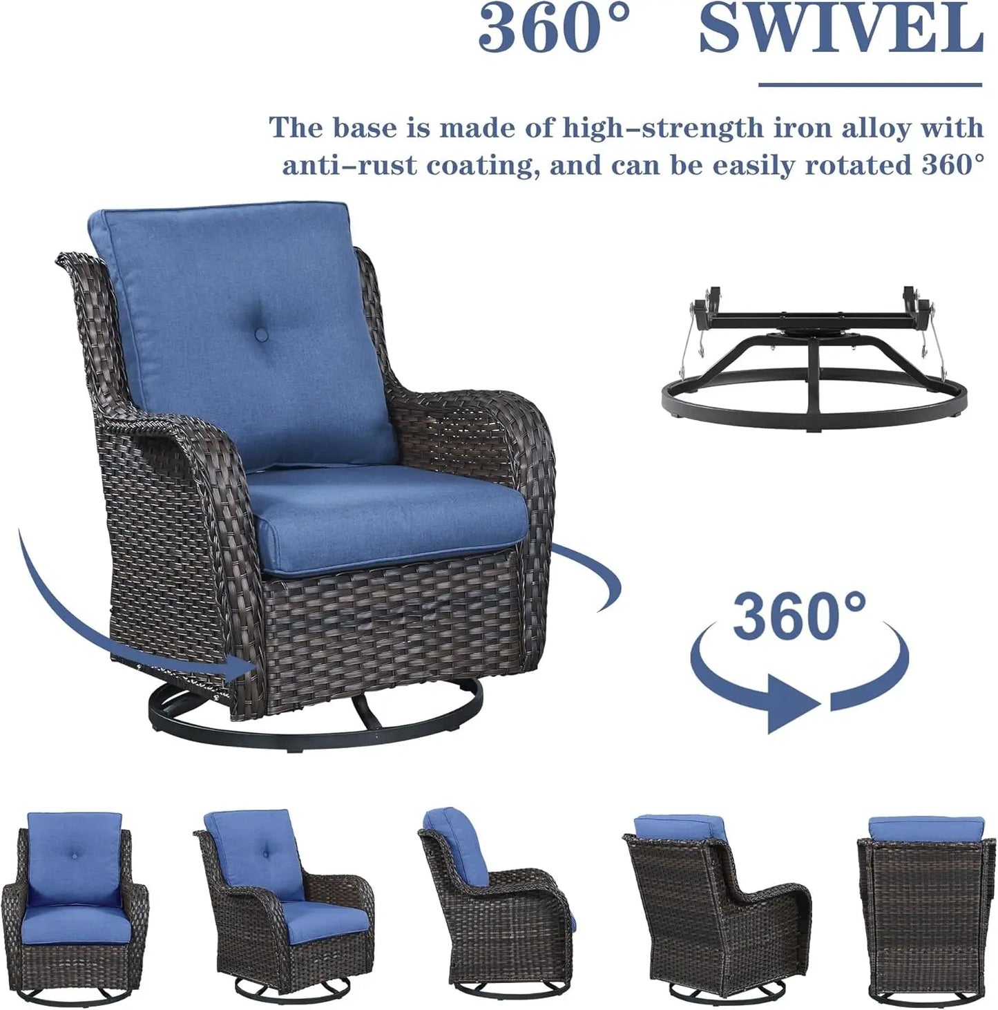 3 Piece Swivel Rocker Patio Chair Set - 2 Chairs & Table
