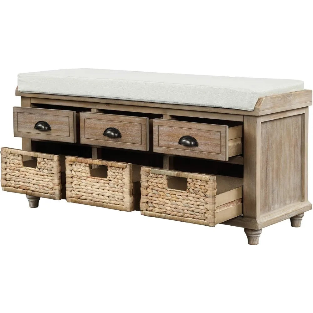 Wood Storage Bench with 3 Drawers