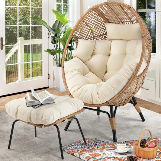 Whicker Egg Chair With Ottoman