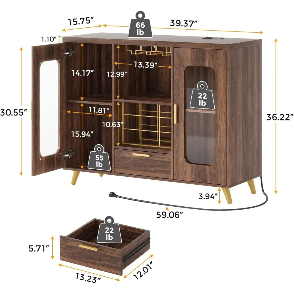 40" Contemporary Wooden & LED Light Bar/Buffet