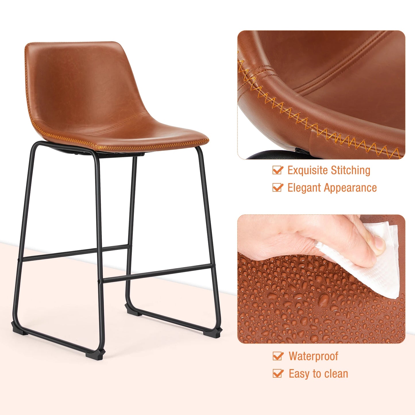 Modern Leather Bar Stools Set of 2