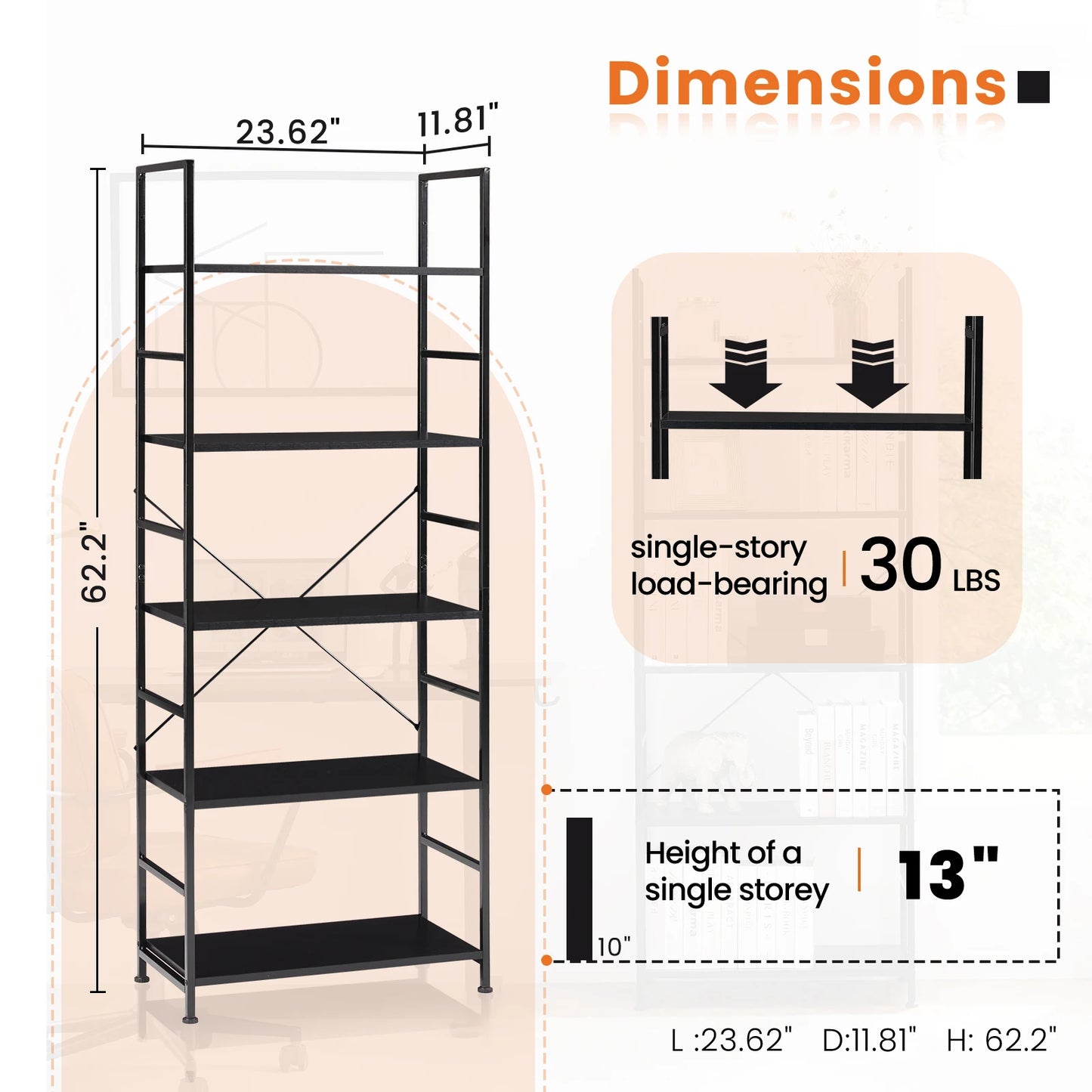 5 Tier Modern Bookshelf