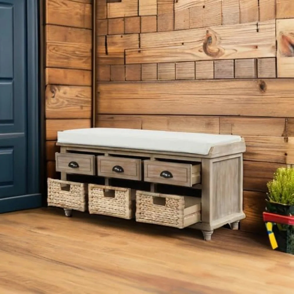 Wood Storage Bench with 3 Drawers