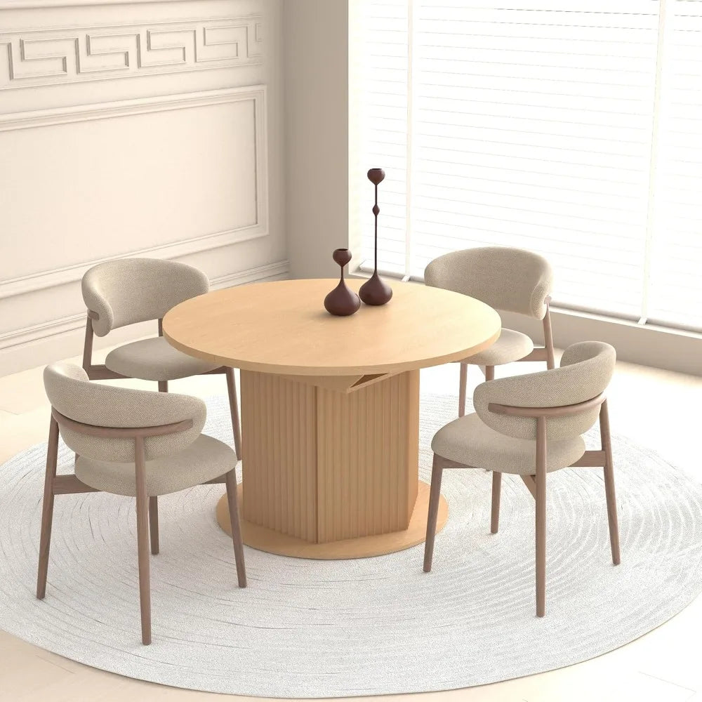 Round Extendable Dining Table with Fluted Base