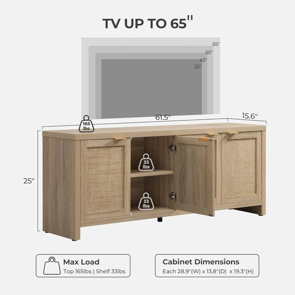 Tall Buffet-Styled Entertainment Center with Rattan Cabinets