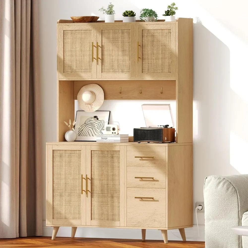 71" Rattan Hutch Kitchen Pantry