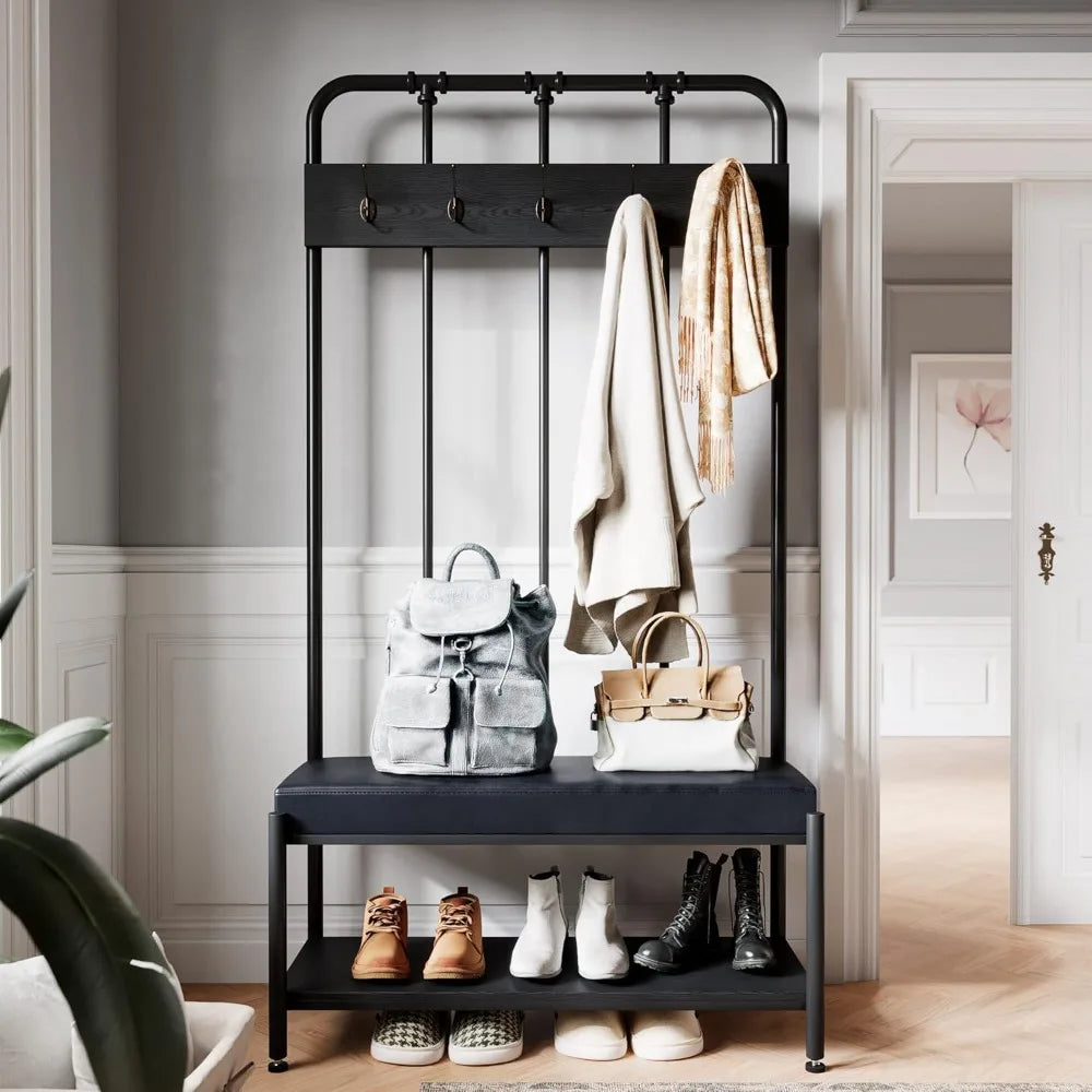 Coat Rack and Shoe Bench Storage for Entryway