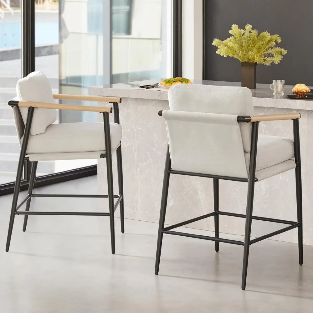 Mid Century Modern Upholstered Barstool Set of 2