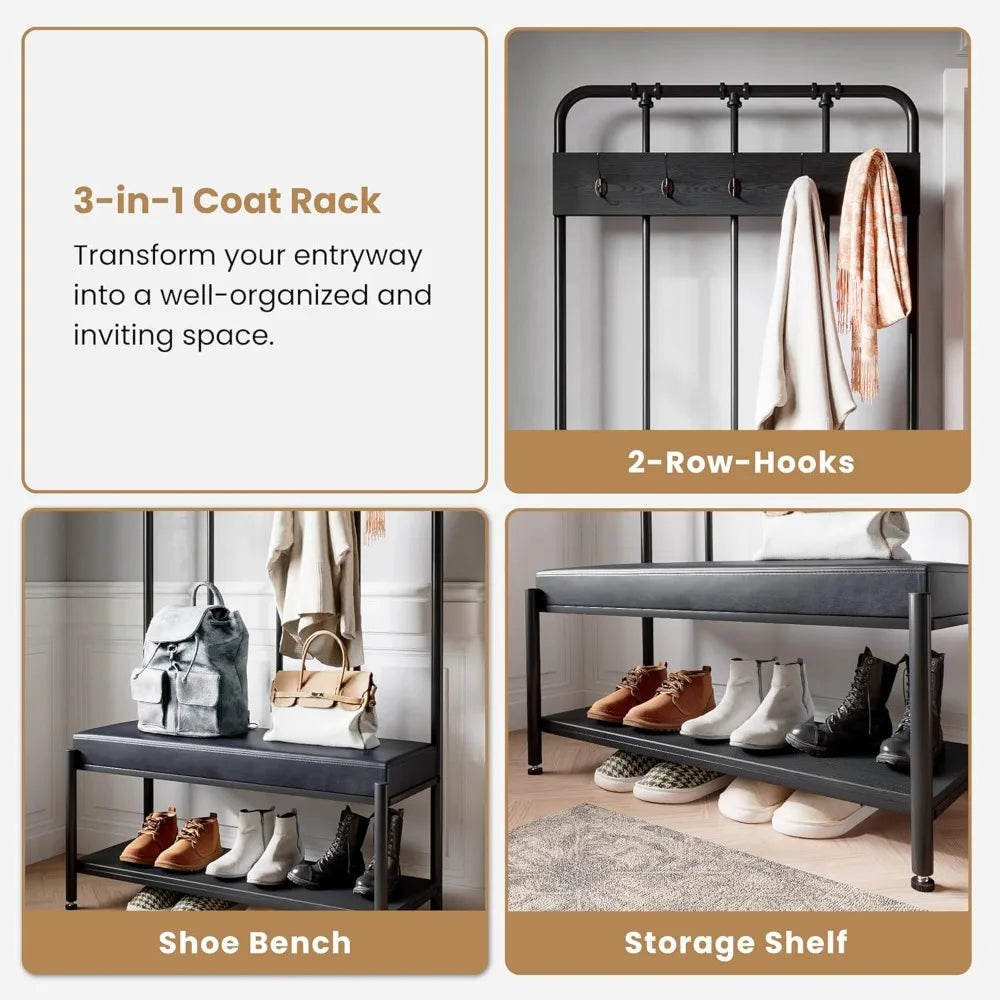Coat Rack and Shoe Bench Storage for Entryway