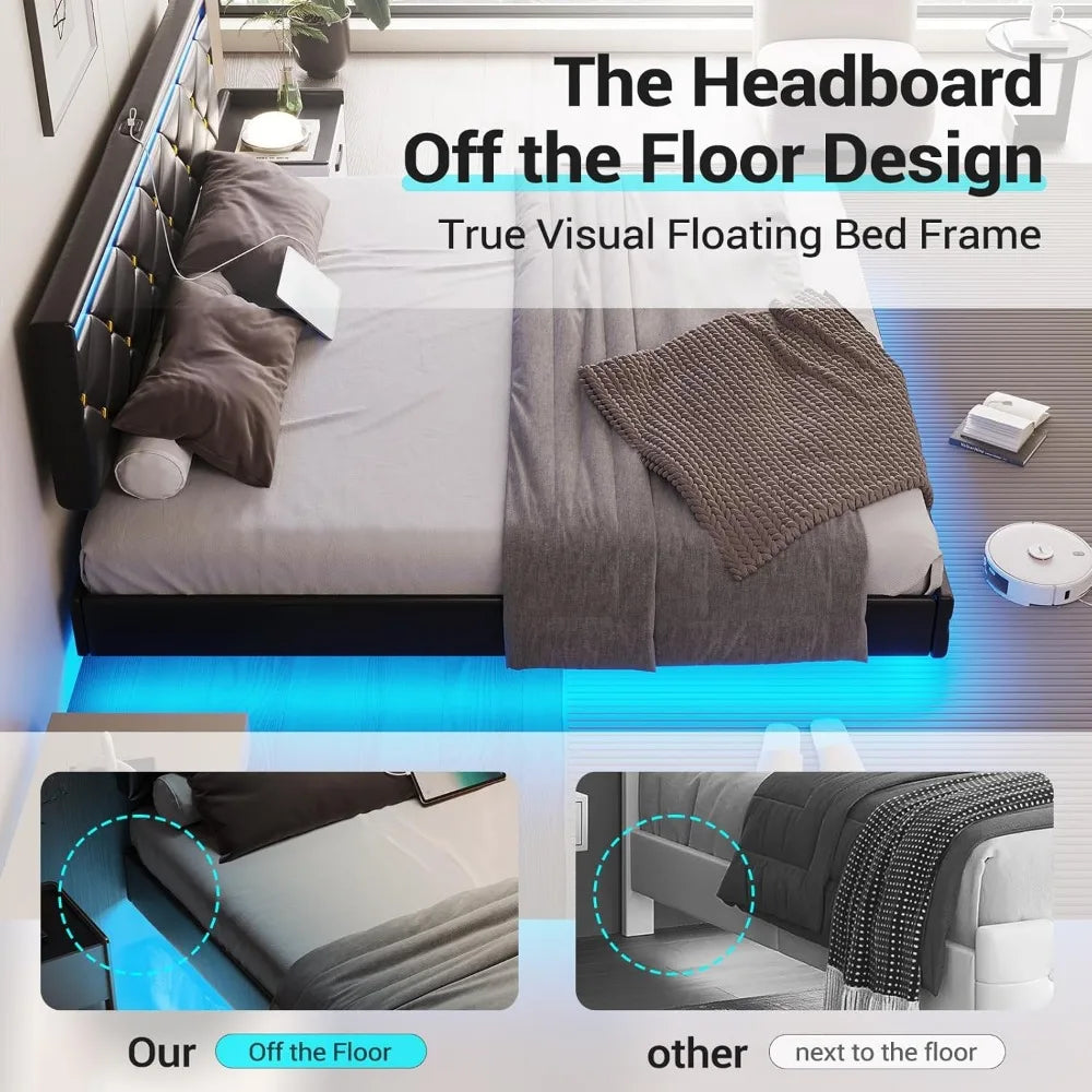 Floating Diamond Tufted LED Bed