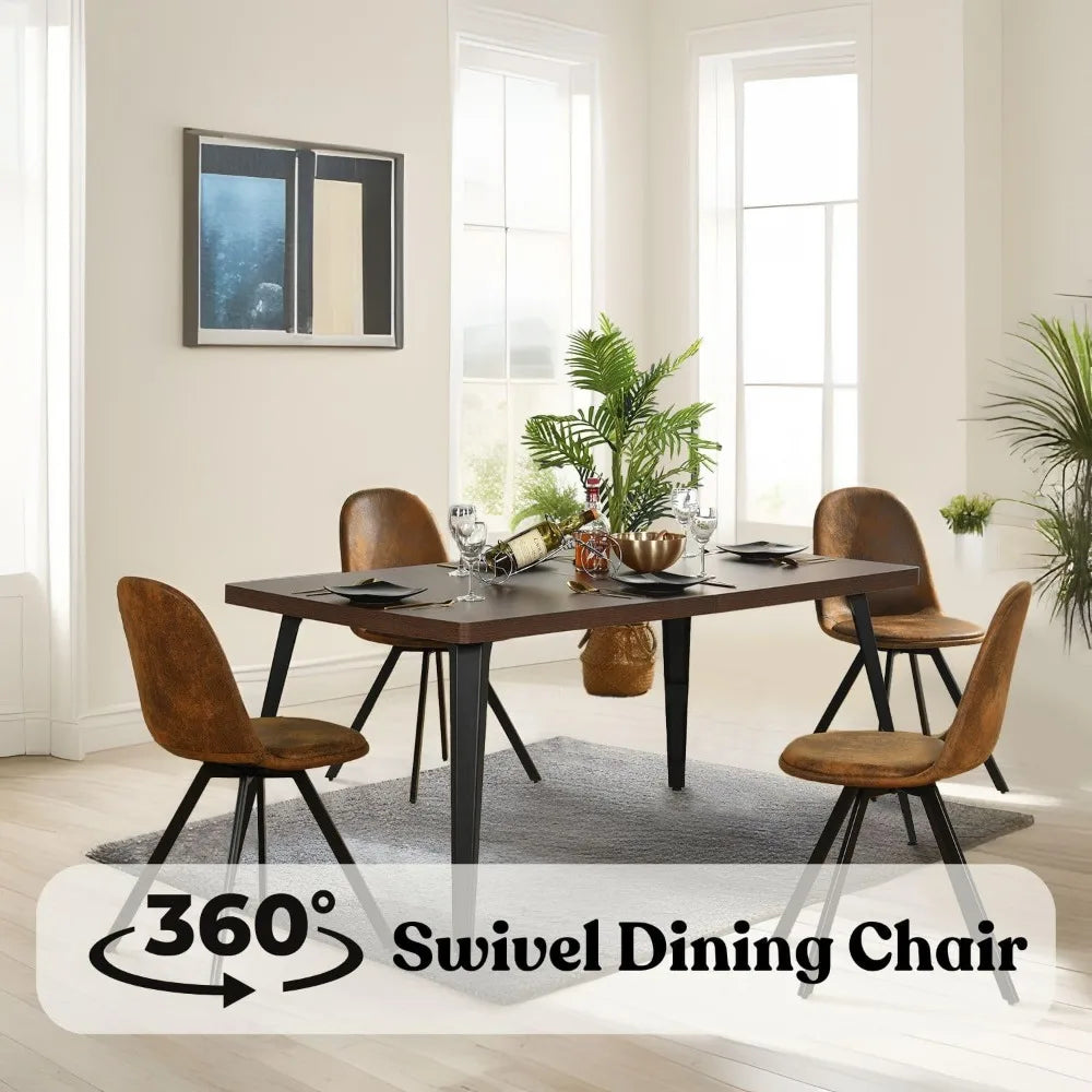 5-Piece Mid-Century Dining Set - 63" Rectangular Table & 4 Swivel Upholstered Chairs