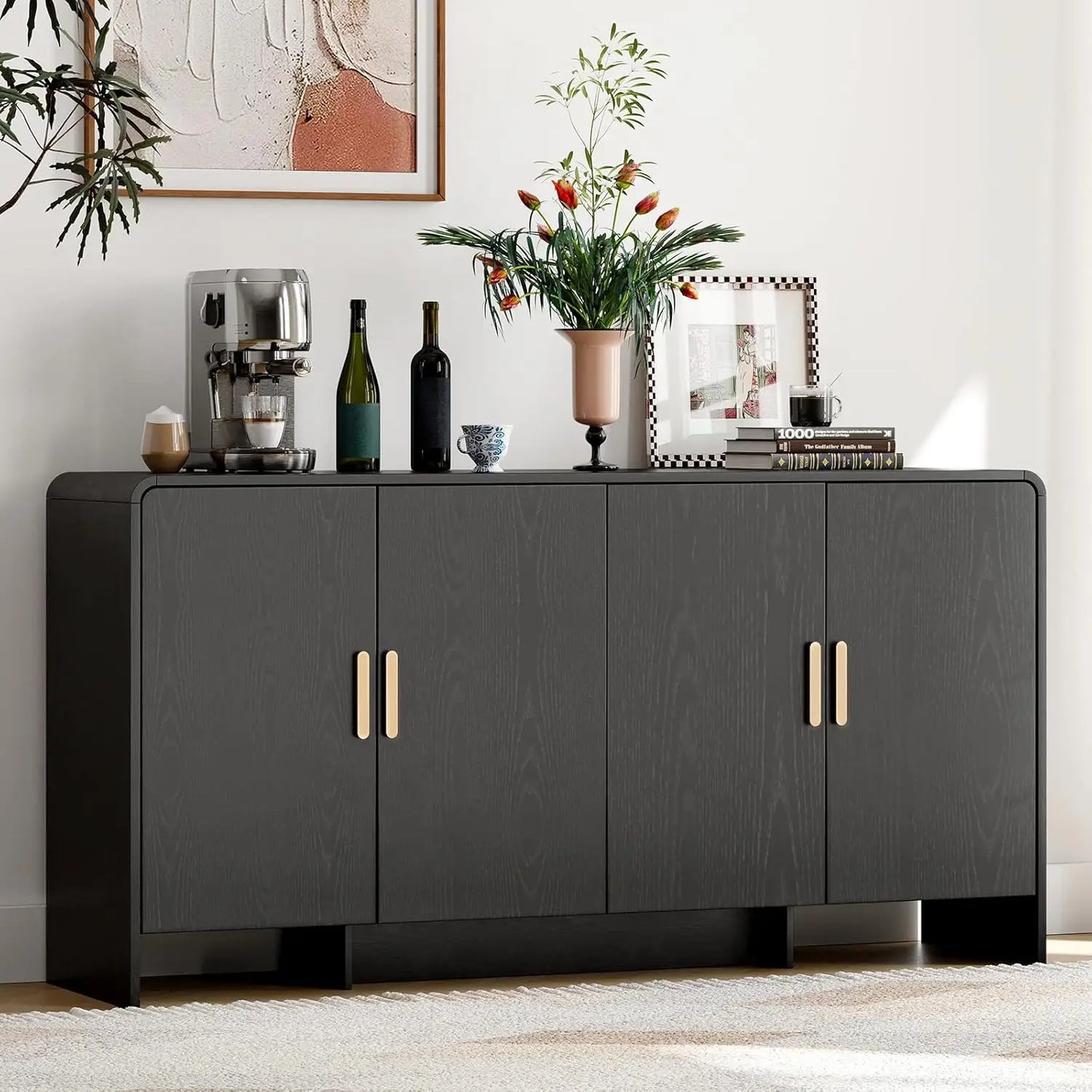 60" Modern Curved Buffet Cabinet with Storage
