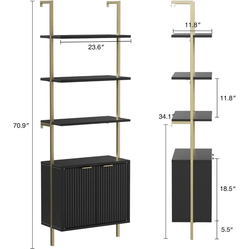 Set of 2 Ladder Bookshelf with Cabinet